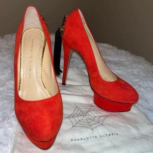 Charlotte Olympia Fantastic Dolly Suede Fan Tassel Pump, Red